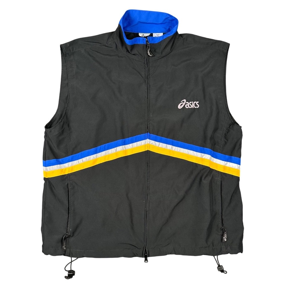 Asics Mens Vintage Windbreaker Vest XL Black Blue Yellow Retro 90s